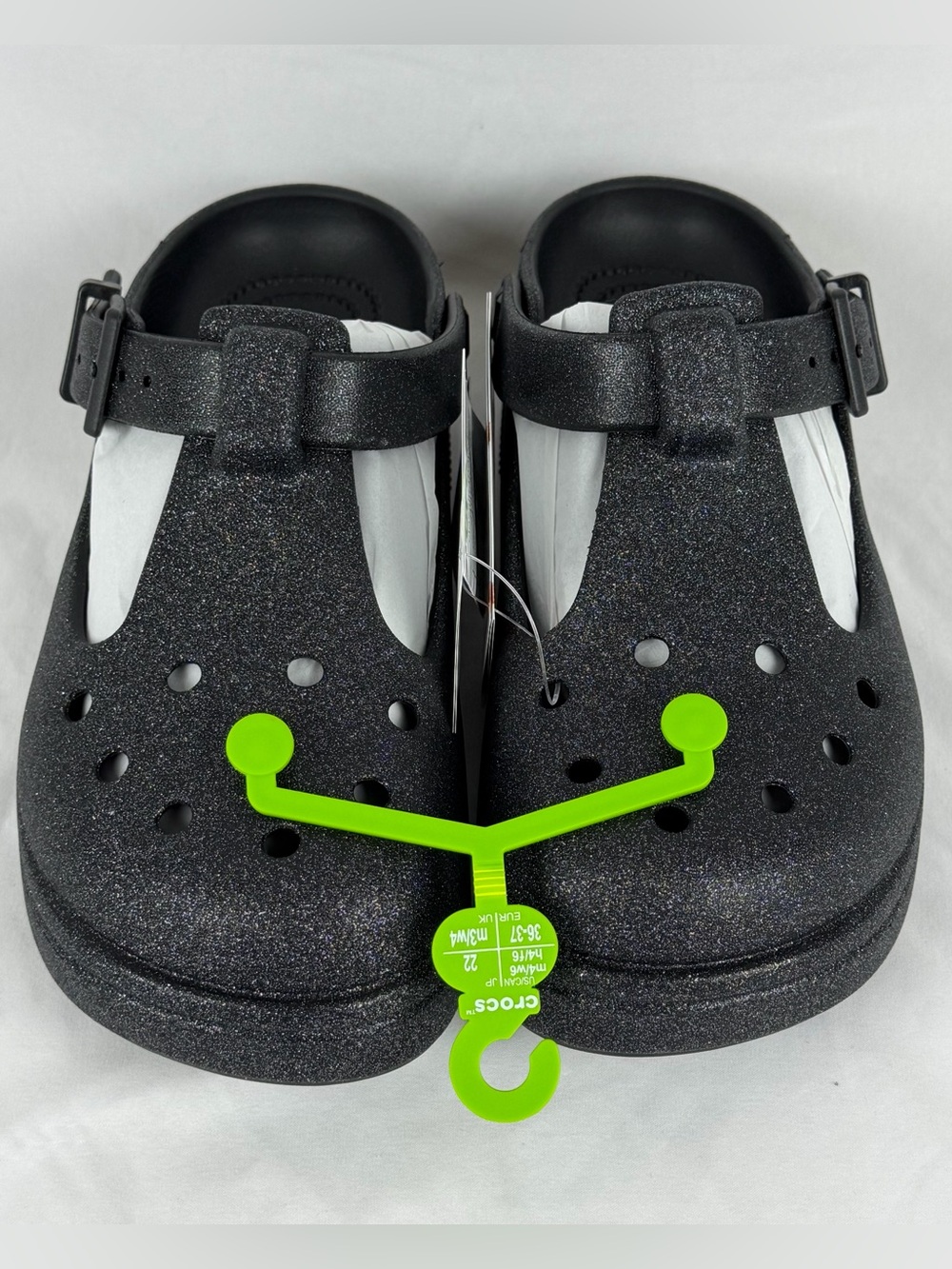 Crocs Classic Mary Jane Glitter Clogs Womens Sz 6 Black Unisex M4 210737-001